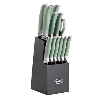Oster Lindbergh 14 pc Stainless Steel Cutlery Set in Green with Soft Grip Handles