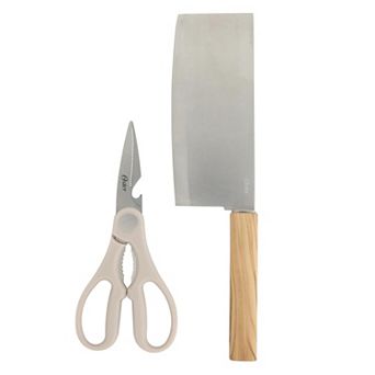 Oster Huntingfield 2 pc Stainless Steel Cleaver and Scissor Set with Faux Wood Handles