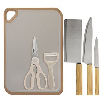 Oster Huntingfield Stainless Steel 6 pc Cutlery and Cutting Board Set in Brown