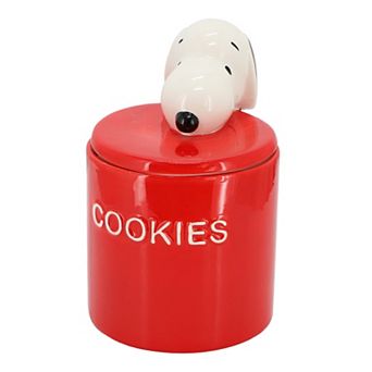 Hello Cookies 8.2 Inch Ceramic Snoopy Cookie Jar w/ Lid in Red