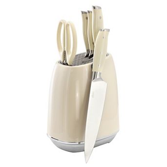 Oster Deaton 6 pc Cutlery Set and Storage Block in Off-White