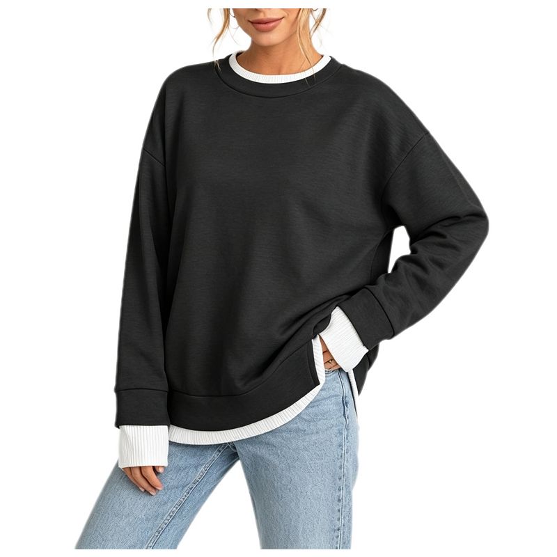 Women Oversized Sweatshirt Crewneck Color Block Long Sleeve Shirts ...