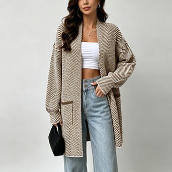 ShopWonder Women's Open Front Chevron Cardigan Sweaters