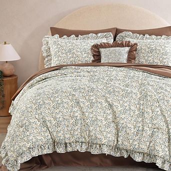 Twin XL 5 pc Ruffle Floral Bedding Set Ultra Soft Microfiber