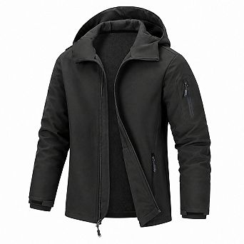 Men's Hooded Fleece Lined Waterproof Windproof Lightweight Jacket with Pockets