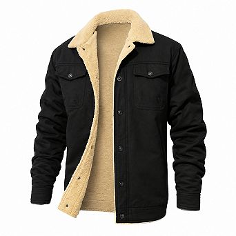 Mens Winter Fleece Lined Casual Work Cargo Cotton Jacket Multi Pocket