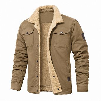 Mens Winter Jacket Fleece Lined Sherpa Warm Thicken Coat With Pockets Windproof