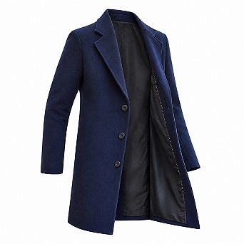 Men's Wool Blend Slim Fit Single Breasted Pea Coat Midi Length