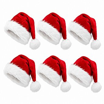 6-Pack Plush Santa Hat Soft Comfort Liner for Adults Holiday Party