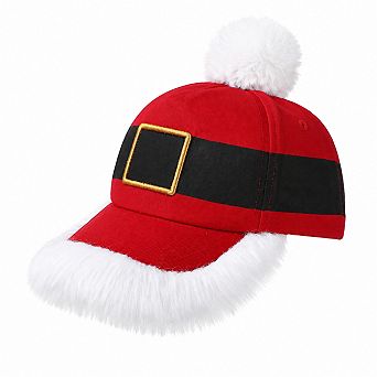 Santa Baseball Cap with Pom Ball and Beard