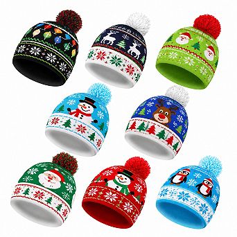 8-Pack Christmas LED Light-Up Knitted Beanie Hat Flashing Holiday Party