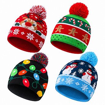 4-Pack LED Light Up Christmas Beanie Knit Winter Snow Caps for Adults