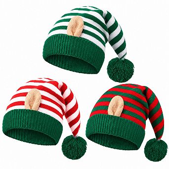 Christmas Knitted Hats With Ears Pom Winter Beanie