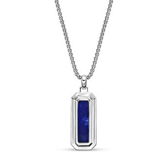 Men's LYNX Rhodium Over Sterling Silver Lab-Created Sapphire Reversible Pendant Necklace