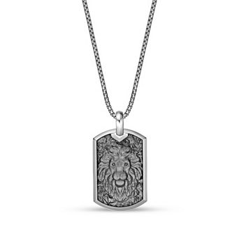 Men's LYNX Rhodium Over Sterling Silver Black Diamond Accent Dog Tag Pendant Necklace