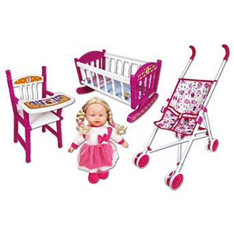 Lissi 12-inch Blonde Hair Doll with Stroller, Bed & Highchair