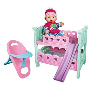 Lissi 12-inch Baby Doll Feeding & Sleep Bunk Bed & Highchair 3 pc Playset