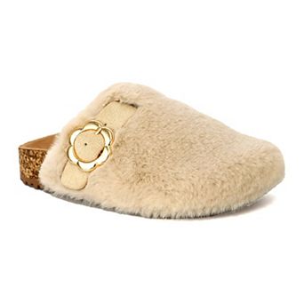 Yoki Lorena Girls Faux Fur Slip-On Fuzzy Flower Buckle Clogs