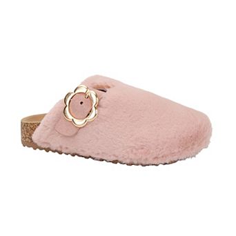Yoki Lorena Girls Faux Fur Slip-On Fuzzy Flower Buckle Clogs