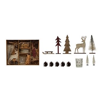 Storied Home Bottle Brush Trees, Tealight, Pinecones & Wood Figures 13 pc Candle Garden Kit Table Decor