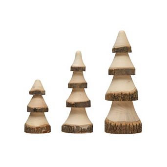 Storied Home 3 pc Hand-Carved Natural Wood Tree Table Decor