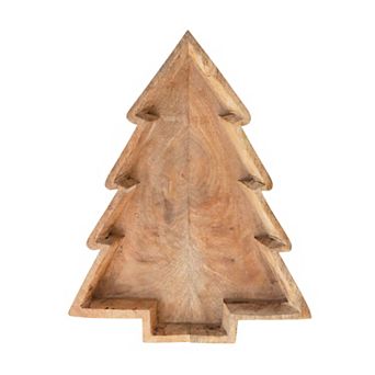 Storied Home Tree Shaped Mango Wood Natural Tray Table Decor