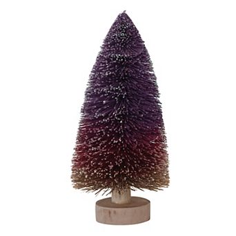 Storied Home Purple Ombre Wood Base & Glitter Bottle Brush Tree Table Decor