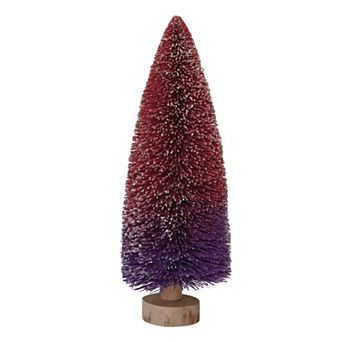 Storied Home Bottle Brush Tree with Wood Base & Glitter Table Decor