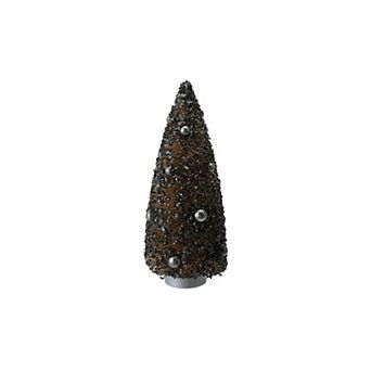 Storied Home Sisal Bottle Brush Tree with Antique Finish Glitter & Ornaments Table Decor