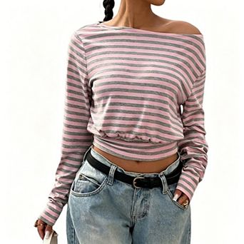 Women's Crewneck Waist-Cinched Long-Sleeve Top
