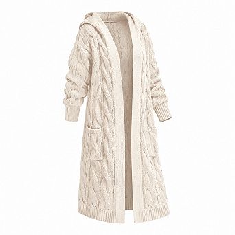 Cable Knit Hooded Cardigan Women Oversized Open Front Long Warm Knit Coat