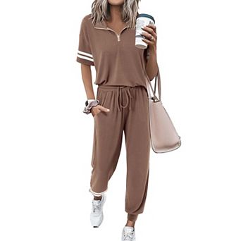 Womens 2 pc Summer Lounge Sets Short Sleeve Jogging Suits