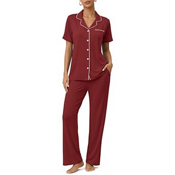 Womens 2 pc Soft Short Sleeve Long Pant Pajama Set Loungewear