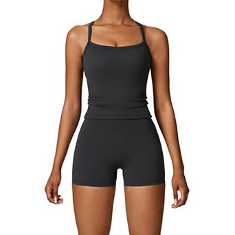 Womens 2 pc Workout Sets Tank Top High Waist Booty Lifting Shorts Active Wear