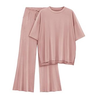 Womens 2 pc Oversized Summer Lounge Set Soft Knit Casual Outfits