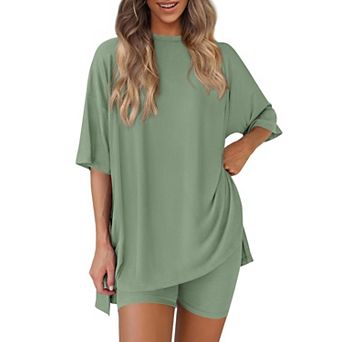 Womens 2 pc Lounge Set Oversized Tee High Waisted Shorts Outfit