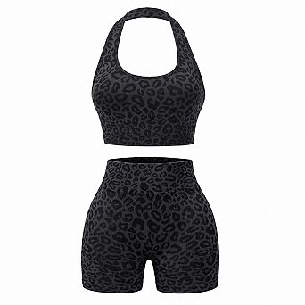 Womens 2 pc Seamless Workout Set Racerback Sports Bra Scrunch Shorts