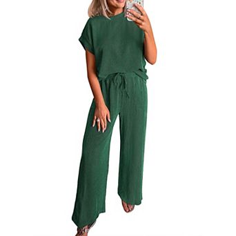 Womens 2 pc Lounge Set Stretchy Ribbed Knit Casual Outfits
