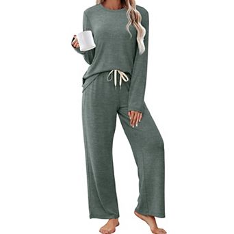 Womens 2 pc Long Sleeve Soft Lounge Set Loose Fit Sleepwear