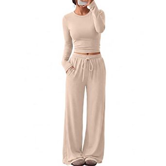 Womens 2 pc Long Sleeve Lounge Set Soft Stretch Pockets Versatile