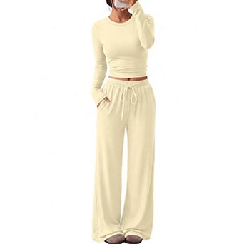 Womens 2 pc Long Sleeve Lounge Set Soft Stretch Pockets Versatile