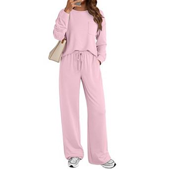 Womens 2 pc Long Sleeve Lounge Sets Wide Leg Pants Casual Outfits