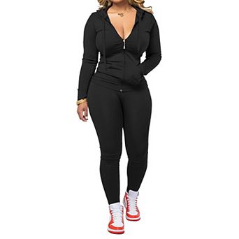 Womens 2 pc Zip Up Hoodie Long Sleeve Jogger Pants Workout Set