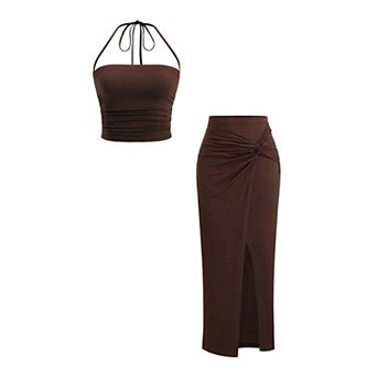 Womens 2 pc Sleeveless Tie Back Twist Knot Skirt Set Going Out Outfits
