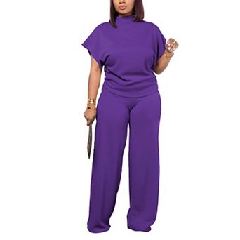 Womens 2 pc Casual Lounge Outfits Wide Leg Pants Short Sleeve Top