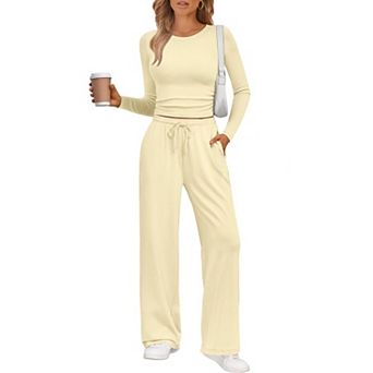 Womens 2 pc Long Sleeve High Waisted Lounge Set Stretch Comfortable Fall Outfits