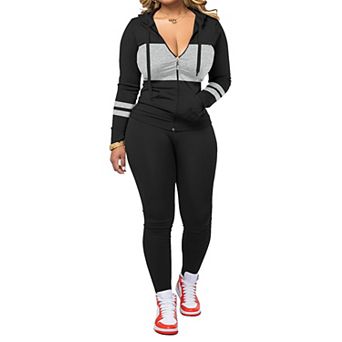 Women 2 pc Workout Sets Zip Hoodie and Bodycon Sweatpants Tracksuit