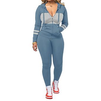 Women 2 pc Workout Sets Zip Hoodie and Bodycon Sweatpants Tracksuit