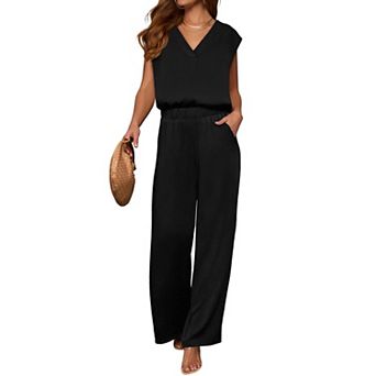 2 pc Womens Summer V-Neck Top Wide Leg Pants Loungewear Travel Set
