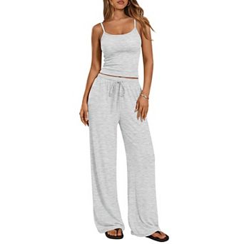 Womens 2 pc Lounge Set Camisole Top Wide Leg Pants